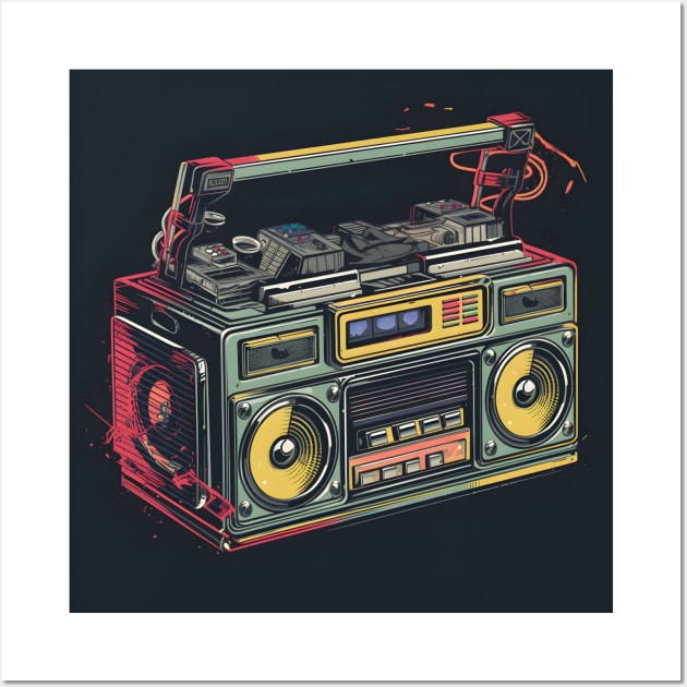 Ghetto Blaster Boom Box 80s Hip-Hop Stereo Wall Art by Grassroots Green